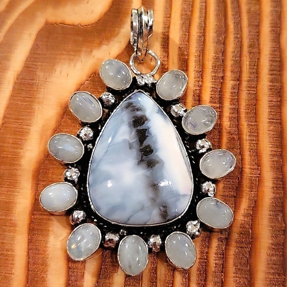 AMAZING Owyhee Opal & Rainbow Moonstone Pendant